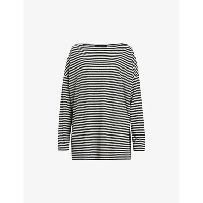 ALLSAINTS WOMENS RITA STRIPED COTTON-BLEND T-SHIRT CHALK/INK XS