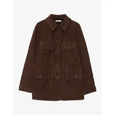 Allsaints Womens Roiya Patch-pocket Suede Jacket Fango Brown