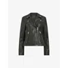 Allsaints Womens Rosin Green Dalby Regular-fit Cropped Leather Biker Jacket