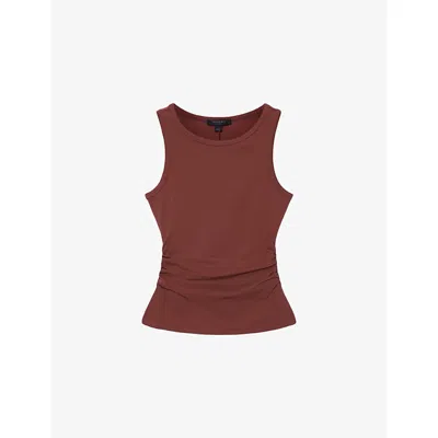 Allsaints Womens Rust Brown Katarina Straight-neck Sleeveless Cotton Tank