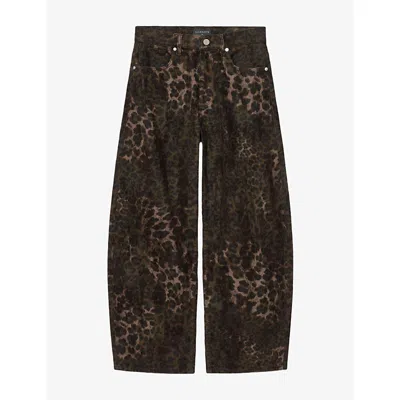 Allsaints Womens Sadie Leopard-print Barrel-leg Denim Jeans Leppo Brown