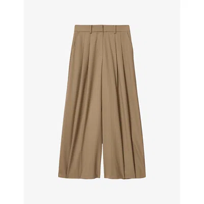 Allsaints Womens Sand Brown Poppy Wide-leg Stretch Wool-blend Trousers