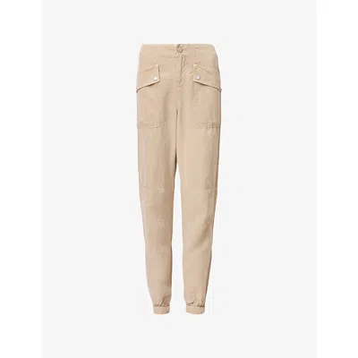 Allsaints Womens Sand Brown Val Patch-pocket Tapered-leg Linen-blend Trousers