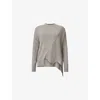 Allsaints Womens Sand Grey Isla Crewneck Asymmetric-hem Merino-wool Jumper In Multi