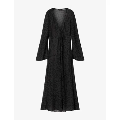 Allsaints Womens Zalia Leopard-print Woven Maxi Dress Savra Black