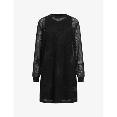 Allsaints Womens Black Seraph Open-stitch Knitted Mini Dress