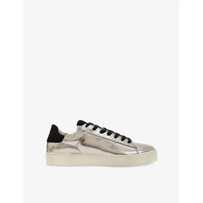 Allsaints Womens Silver/black Shana Metallic Leather Low-top Trainers Eur 40 / 7 Uk In Multi