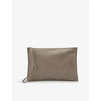 Allsaints Womens Siloh Large Leather Pouch Misty Grey