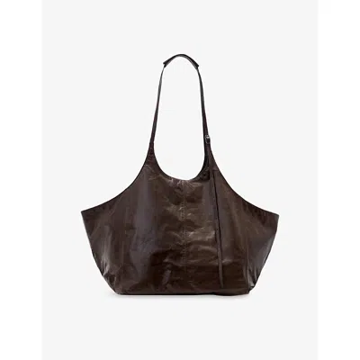 Allsaints Womens Siloh Oversized Leather Tote Bag Dark Cherry R In Dark Cherry Re
