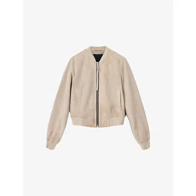 Allsaints Womens Silver Birch G Orten Suede Bomber Jacket In Neutral