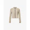 Allsaints Womens Sadler Round-neck Slim-fit Suede Jacket Silver Birch G