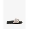Allsaints Ellie Studded Buckle Leather Sliders In Silver