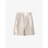 Allsaints Womens Silver Grey Averie Metallic Linen Shorts
