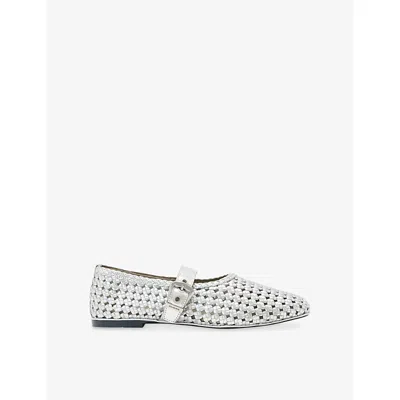 Allsaints Womens Silver Sabine Woven Leather Ballet Flats Eur 37 / 4 Uk
