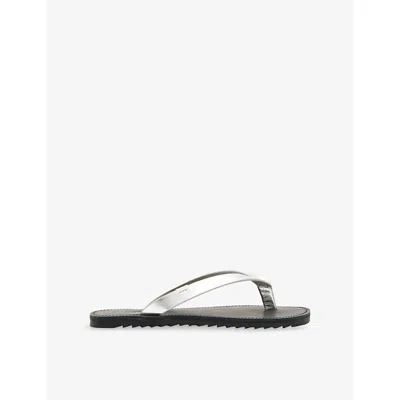 Allsaints Leather Sydney Flip Flops In Silver