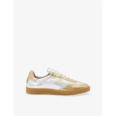 Allsaints Womens Silver/gold Thelma Logo-embossed Metallic Leather Low-top Trainers Eur 36 / 3 Uk In Multi