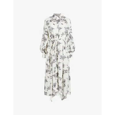 Allsaints Womens Maria Off Whit Skye Floral-print Linen And Silk Midi Dress