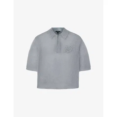 Allsaints Womens Steel Blue Anabel Short-sleeved Knitted Polo Top In Multi