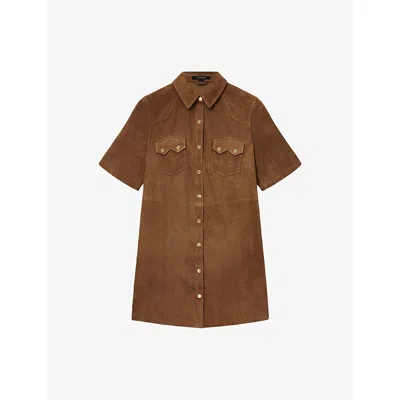 ALLSAINTS WOMENS SUGAR BROWN ROCK SHORT-SLEEVE SUEDE MINI DRESS