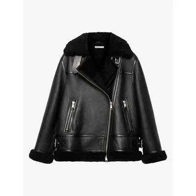 Allsaints Womens Sydney Oversized Leather Jacket Black/black