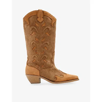Allsaints Womens Tan Brown Dolly Western Heeled Suede Boots Eur 36 / 3 Uk