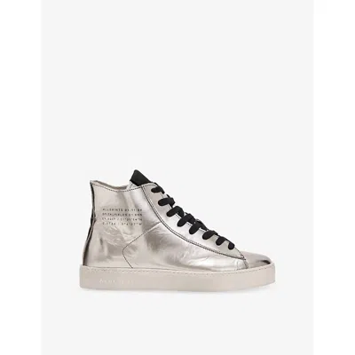 Allsaints Womens Silver/black Tana Logo-embossed Leather High-top Trainers Eur 40 / 7 Uk In Multi