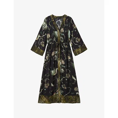 Allsaints Womens Taravao Soft G Diana Graphic-print Woven Wrap Dress In Multi