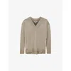 Allsaints Womens Taupe Grey Bern V-neck Contrast-panel Merino-wool Jumper Xs In Gray