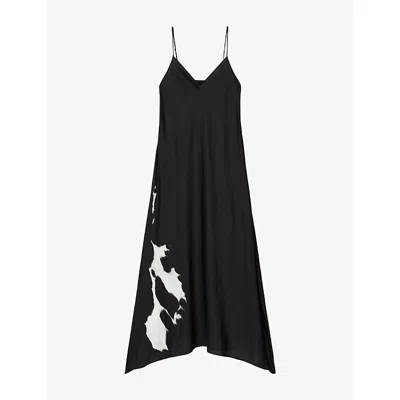 Allsaints Womens Leona Graphic-print Stretch-woven Cami Dress Templar Black