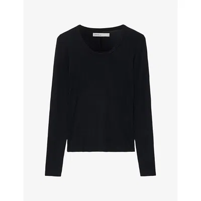 Allsaints Womens Teresa Long-sleeve Stretch-jersey T-shirt Jet Black