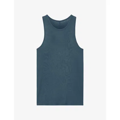 Allsaints Womens Teresa Slim-fit Stretch-jersey Vest Teal Blue Xs