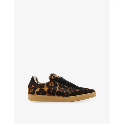 Allsaints Womens Dark Brown/bla Thelma Leopard-print Calf-hair Low Top Trainers Eur 41 / 8 Uk