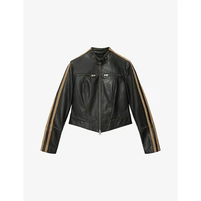 Allsaints Womens Tiggy High-neck Leather Jacket Black/beige