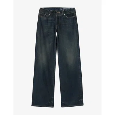 Allsaints Womens Tinted Dark In Nico Wide-leg Low-rise Jeans In Black