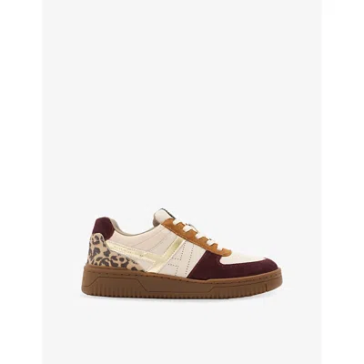 ALLSAINTS WOMENS TITAN RED/BROW VIX LEATHER AND SUEDE LOW-TOP TRAINERS EUR 39 / 6 UK