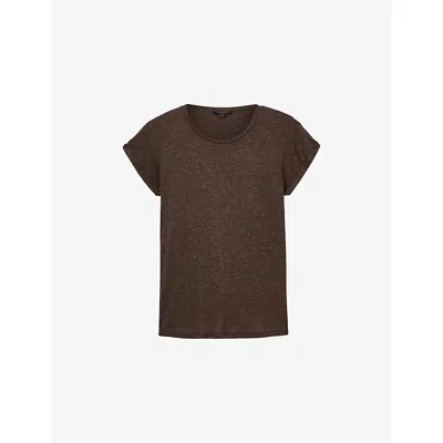 Allsaints Womens Torte Brown Anna Short-sleeved Jersey T-shirt