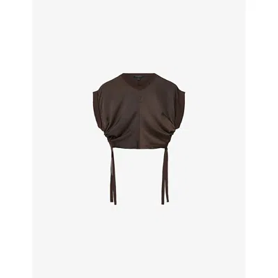 ALLSAINTS WOMENS TORTE BROWN MIRA CROPPED STRETCH-SATIN TOP