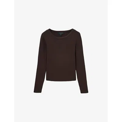 Allsaints Womens Torte Brown Rina Crewneck Stretch-jersey T-shirt