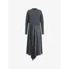 Allsaints Womens Turbulence Gre Adriana Contrast-jumper Pleated-skirt Woven Midi Dress In Turbulence Gre