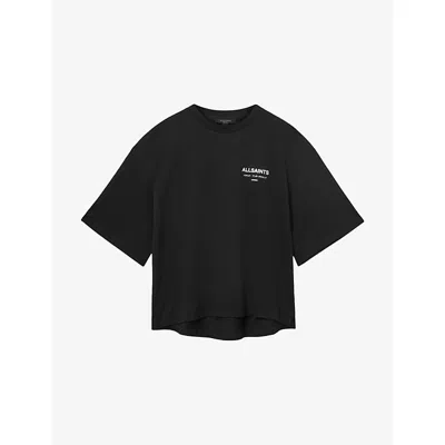 Allsaints Womens Black Under Amelie Logo-embroidered Relaxed-fit Cotton T-shirt
