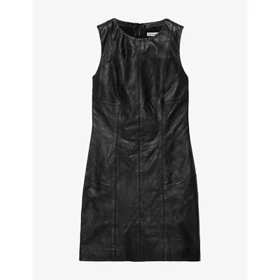 Allsaints Womens Vee Slim-fit Leather Mini Dress Black