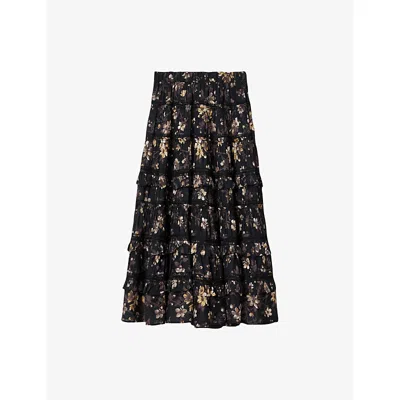 Allsaints Womens Vine Black Talia Floral-print Modal Maxi Skirt