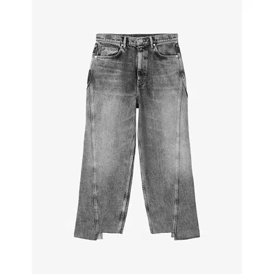Allsaints Womens Vintage Black Fox Faded Straight-leg Denim Jeans In Gray