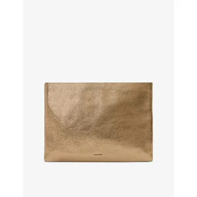 Allsaints Womens Warm Brass Bettina Logo-embossed Leather Clutch Bag