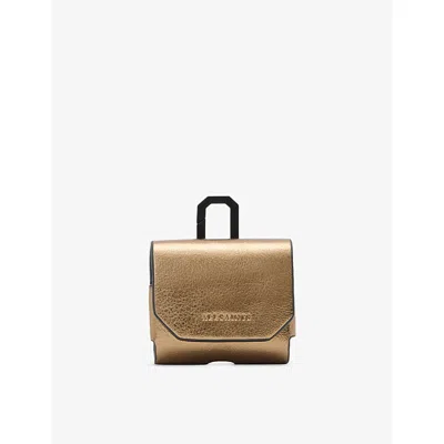 Allsaints Womens Warm Brass Hex Brand-embossed Leather Earbud Cas