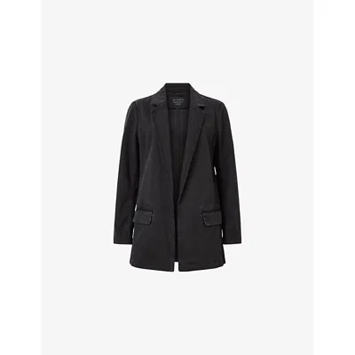 Allsaints Womens Washed Black Aleida Single-breasted Denim Blazer