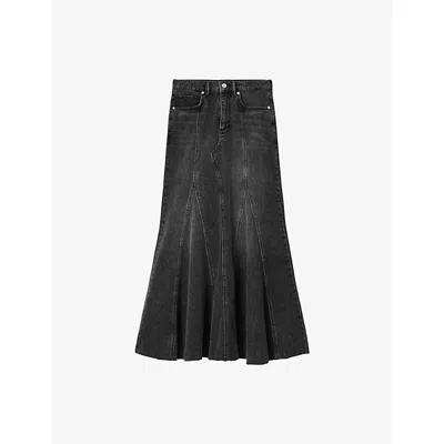 Allsaints Womens Washed Black Alma High-rise Stretch-denim Maxi Skirt