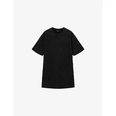 Allsaints Womens Washed Black Darcey Bead-embellished Cotton T-shirt Mini Dress
