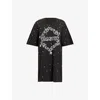 Allsaints Womens Washed Black Drip Crystal-embellished Cotton-jersey Mini Dress In Black