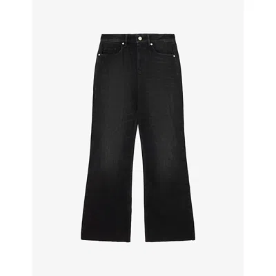 Allsaints Womens Washed Black Ember Flared Bootcut Denim Jeans